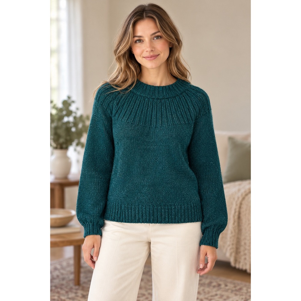 Coquette Cottagecore Teal Knit Bow Back Keyhole Long Sleeve Sweater